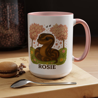 Personalized Rosie Snake Accent Coffee Mug — Cute Floral Ball Python Design 15oz)