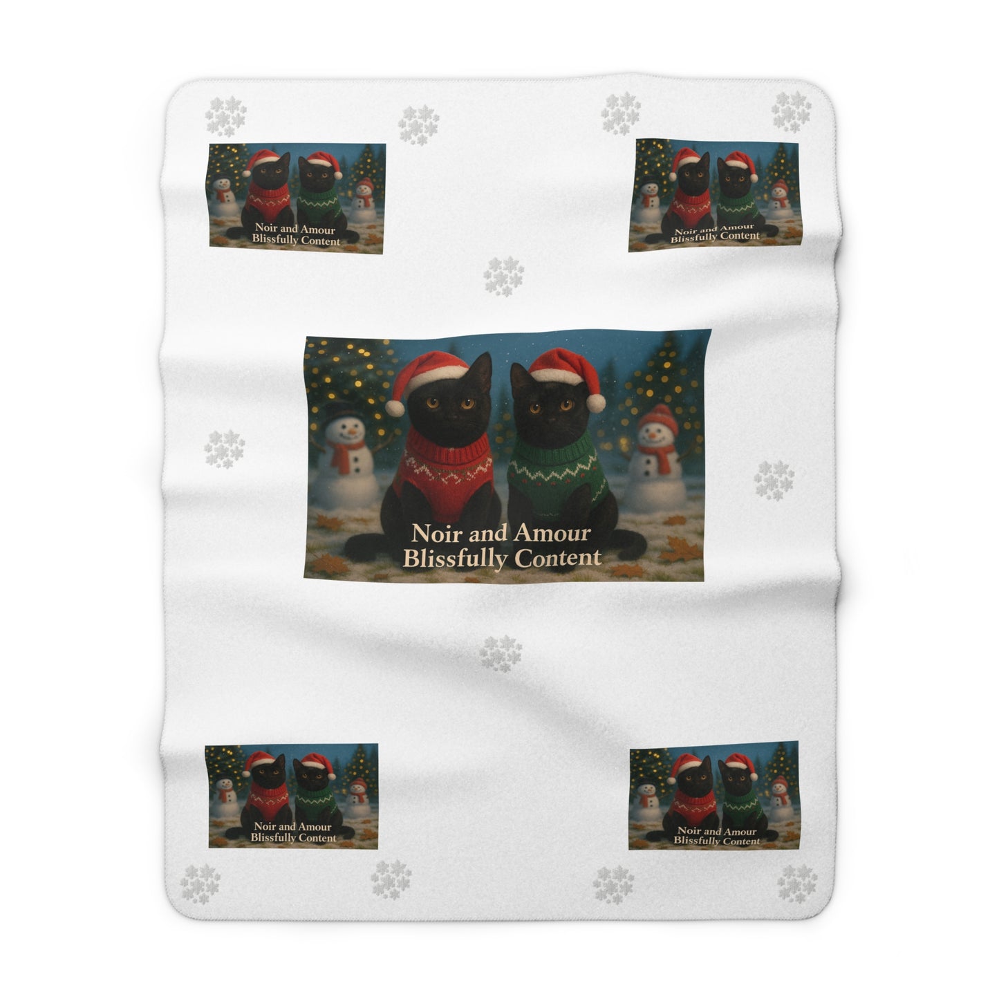 Christmas Black Cat Sherpa Blanket - Noir and Amour