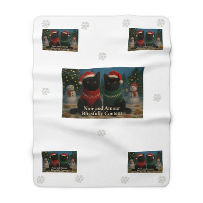 Christmas Black Cat Sherpa Blanket - Noir and Amour