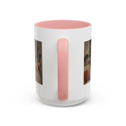Dog Accent Coffee Mug —Funny Cartoon 'We're Doomed' White Mom and Son (15oz) - Chubby Little Cheeks Co.