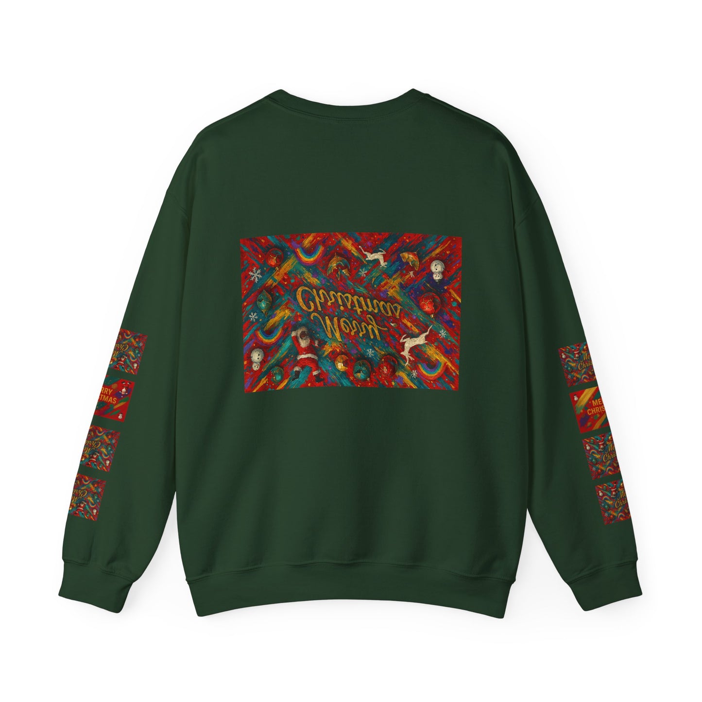 Merry Christmas Pattern Crewneck Sweatshirt — Festive Candy Cane Holiday Sweater