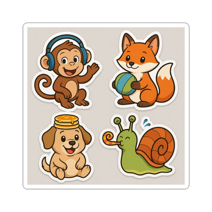 Playful Animal Sticker Set – Monkey, Fox, Dog & Snail | Cute Cartoon Stickers for Kids- Fun Desktop Decor - Chubby Little Cheeks Co.