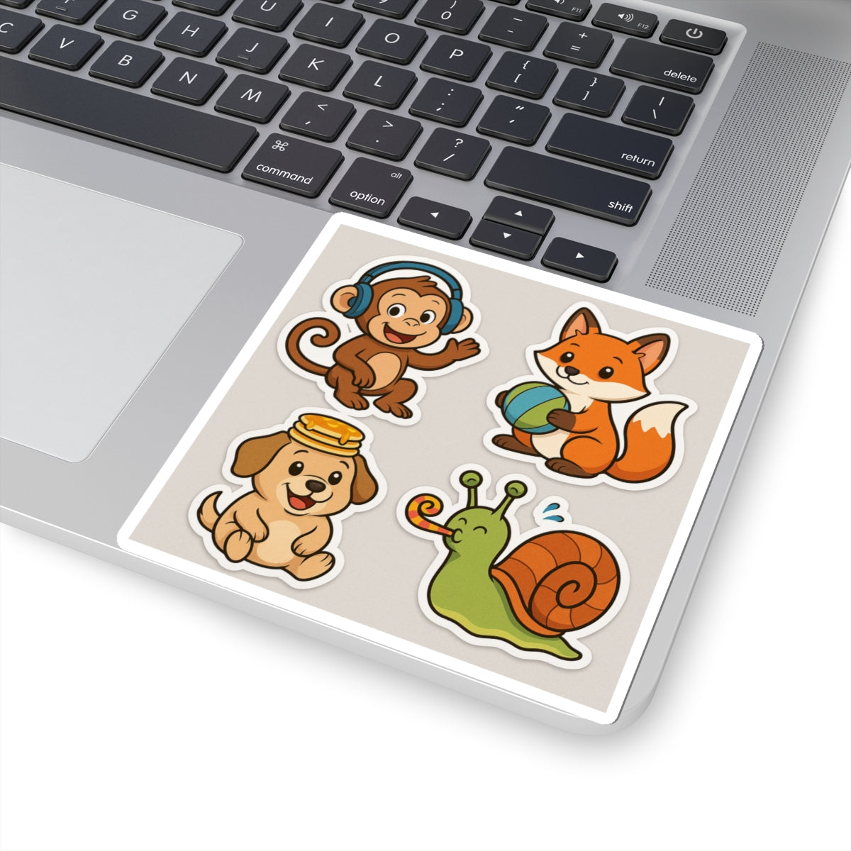 Playful Animal Sticker Set – Monkey, Fox, Dog & Snail | Cute Cartoon Stickers for Kids- Fun Desktop Decor - Chubby Little Cheeks Co.