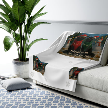 Christmas Black Cat Sherpa Blanket - Noir and Amour