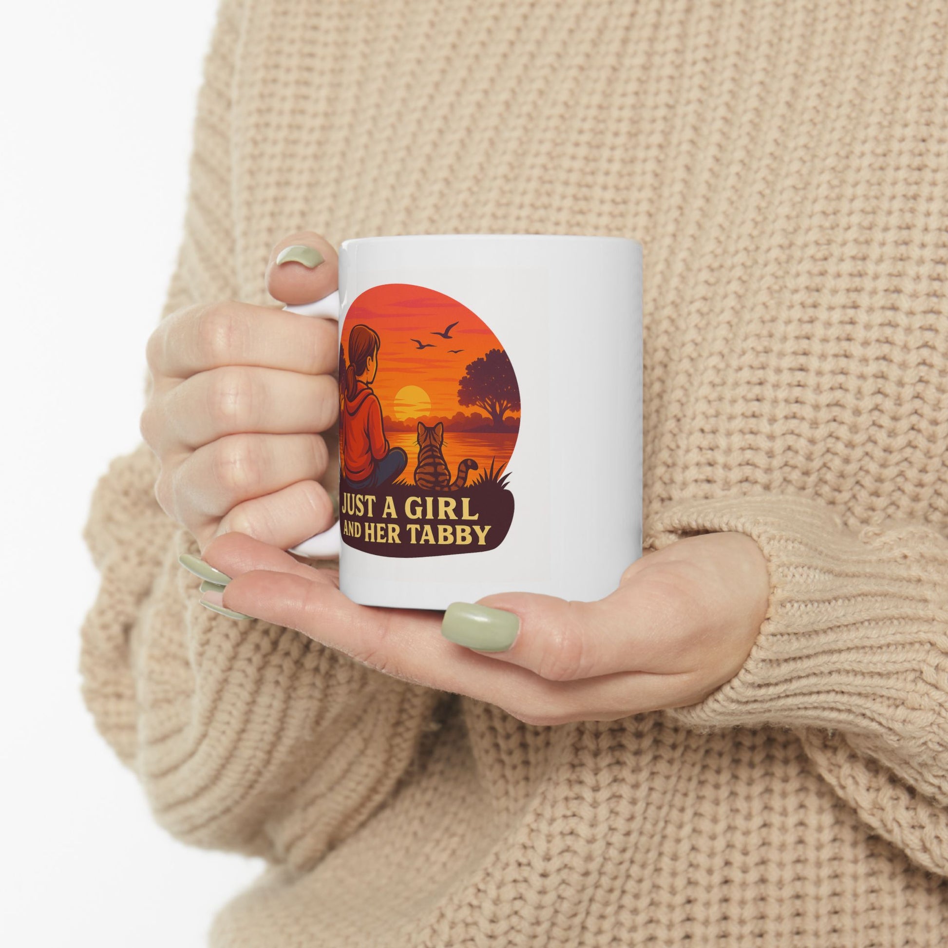 Just A Girl and Her Tabby Cat- Sunset Ceramic Mug - Chubby Little Cheeks Co.