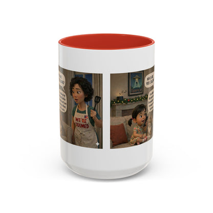Cat Accent Coffee Mug — 'We're Doomed' Funny Asian Mom and Daughter Cartoon Coffee Mug-Girl (15oz) - Chubby Little Cheeks Co.