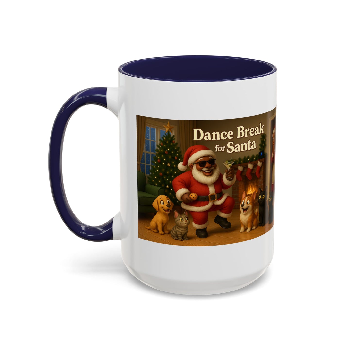 Dance Break for (Blk) Santa Coffee Mug — Festive Christmas Santa & Dogs Holiday Mug (15oz)