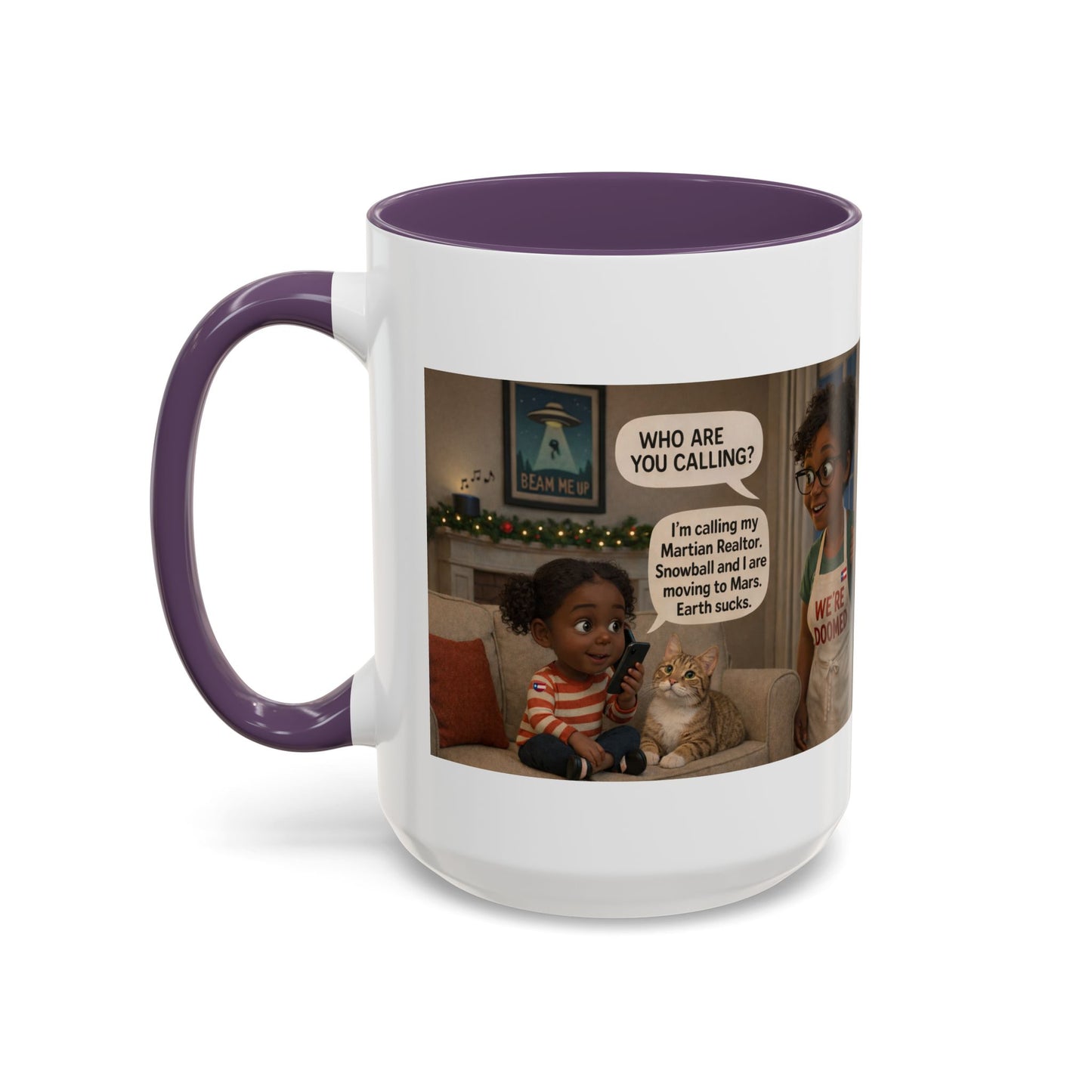 Cat Accent Coffee Mug – “We’re Doomed” Funny Black Mom and Daughter Accent Mug (15 oz) - Chubby Little Cheeks Co.