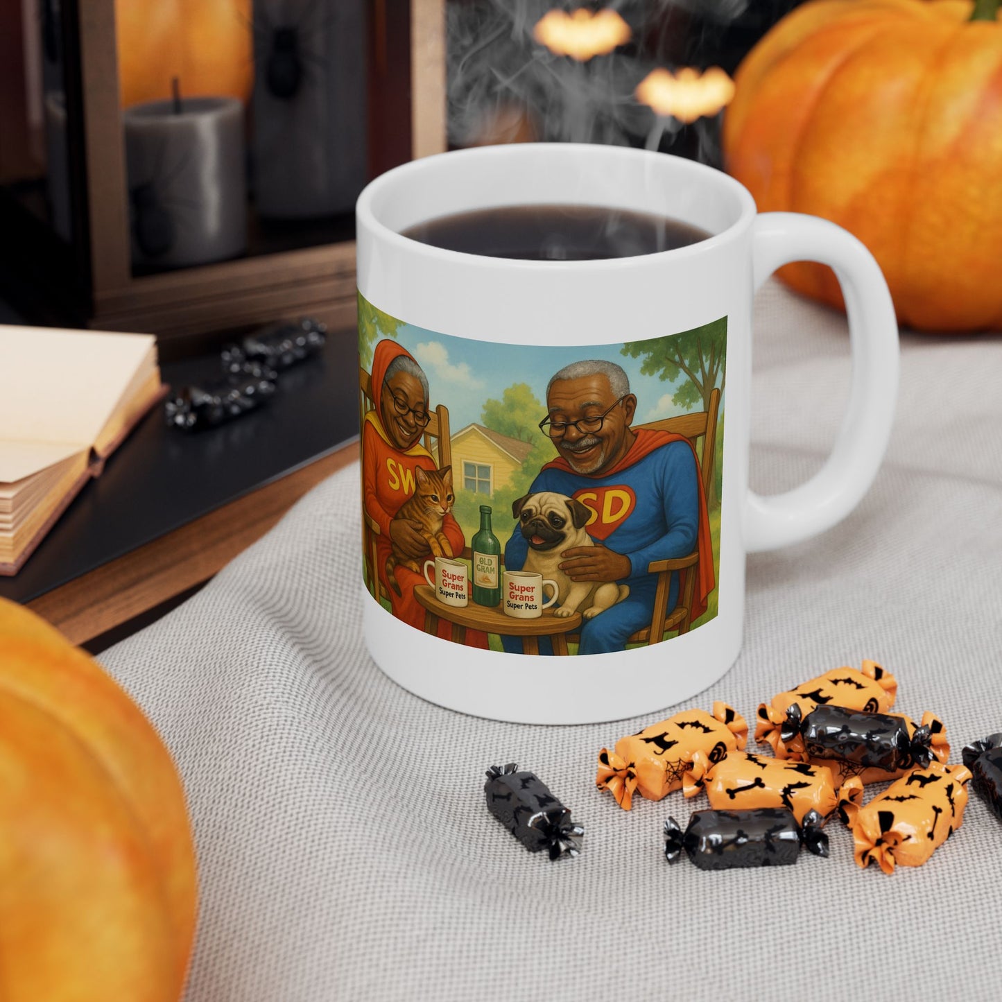 "Super Grans, Super Pets Halloween Ceramic Mug - Chubby Little Cheeks Co.