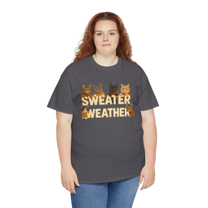 Sweater Weather Cat Tee, Cute Fall Apparel - Chubby Little Cheeks Co.