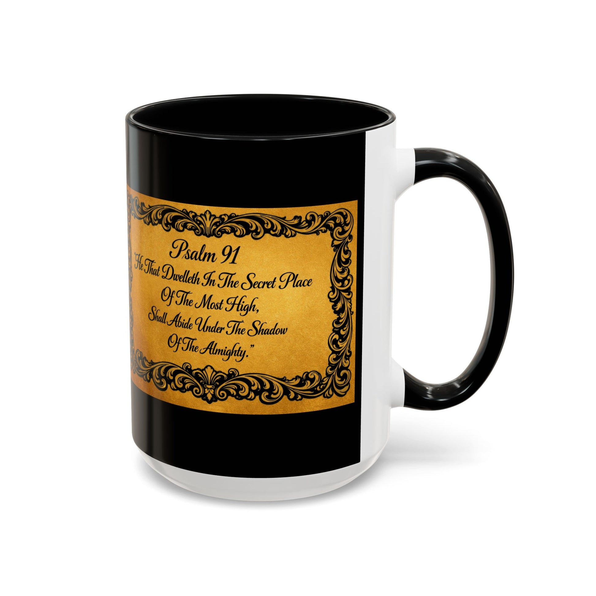 Psalm 91 Accent Coffee Mug — Inspirational Religious Scripture Tribute - Chubby Little Cheeks Co.