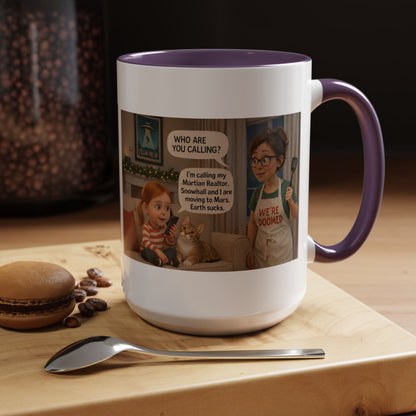 Cat Accent Coffee Mug — Funny 'We're Doomed' Funny White Mom and Daughter Cartoon - Chubby Little Cheeks Co.