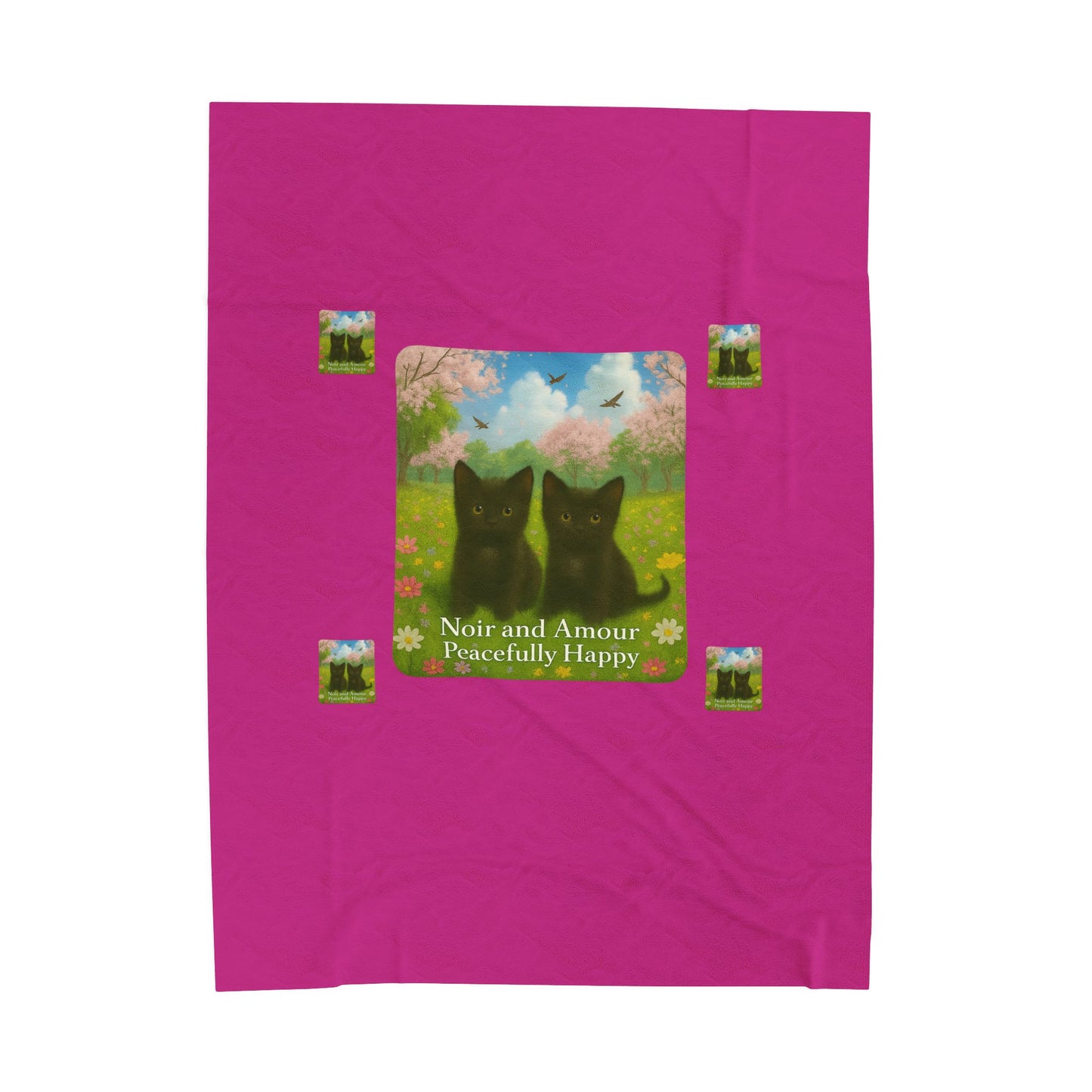 Noir and Amour Peacefully Happy - Velveteen Blanket