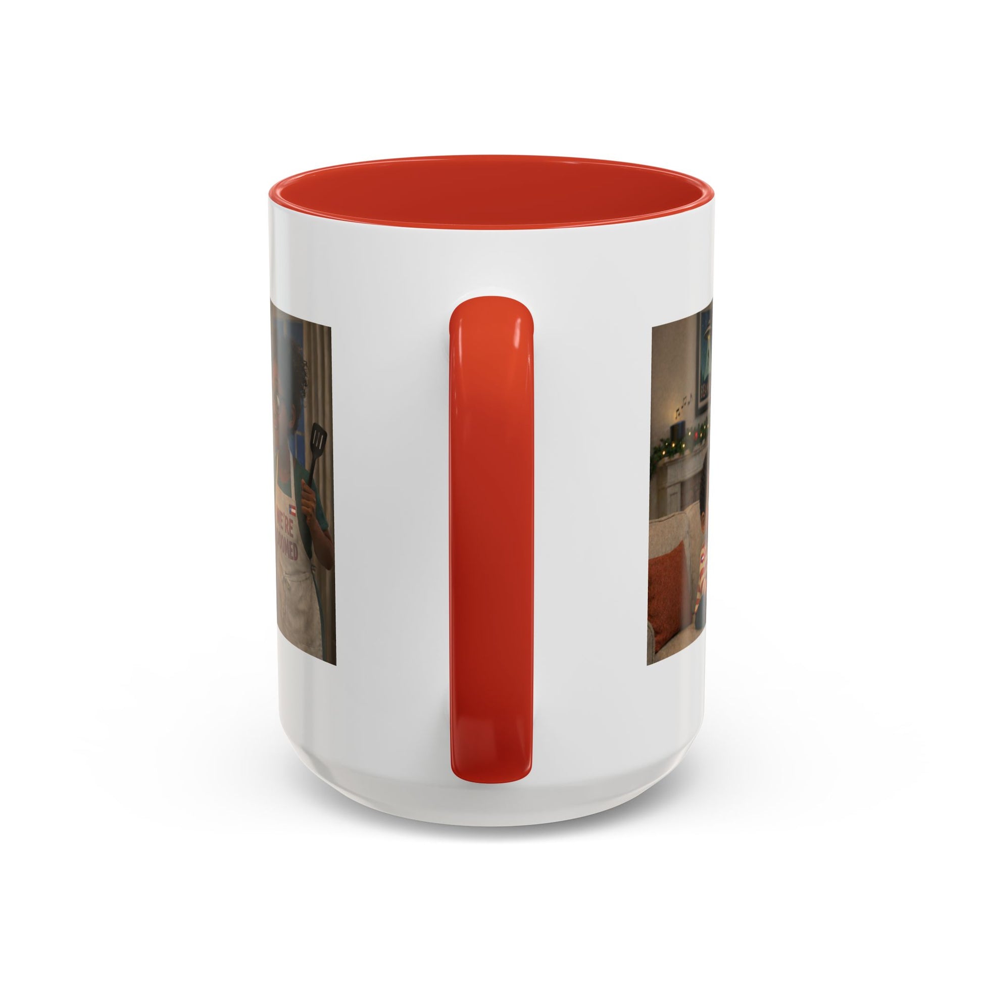 Dog Accent Coffee Mug – 'We're Doomed' Funny Cartoon Black Mom and Son Accent Mug (15 oz) - Chubby Little Cheeks Co.