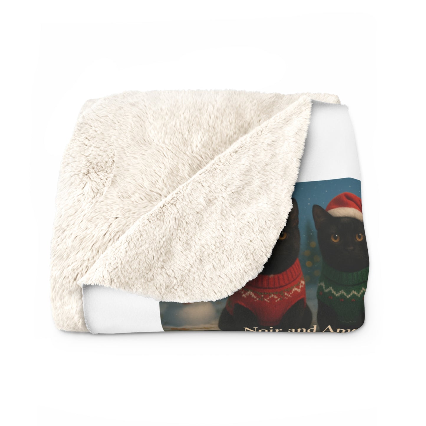 Christmas Black Cat Sherpa Blanket - Noir and Amour