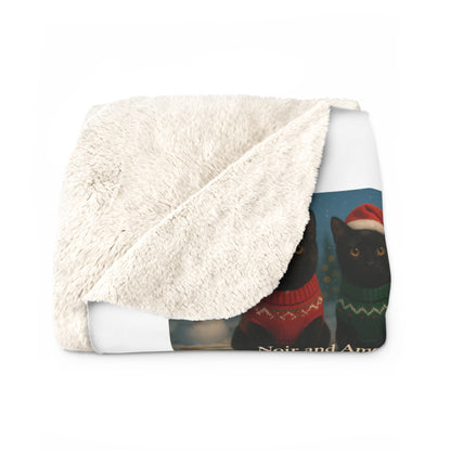 Christmas Black Cat Sherpa Blanket - Noir and Amour
