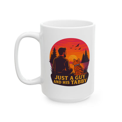 Just A Guy And His Tabby- Sunset Ceramic Mug - Perfect for Coffee Lovers - Chubby Little Cheeks Co.