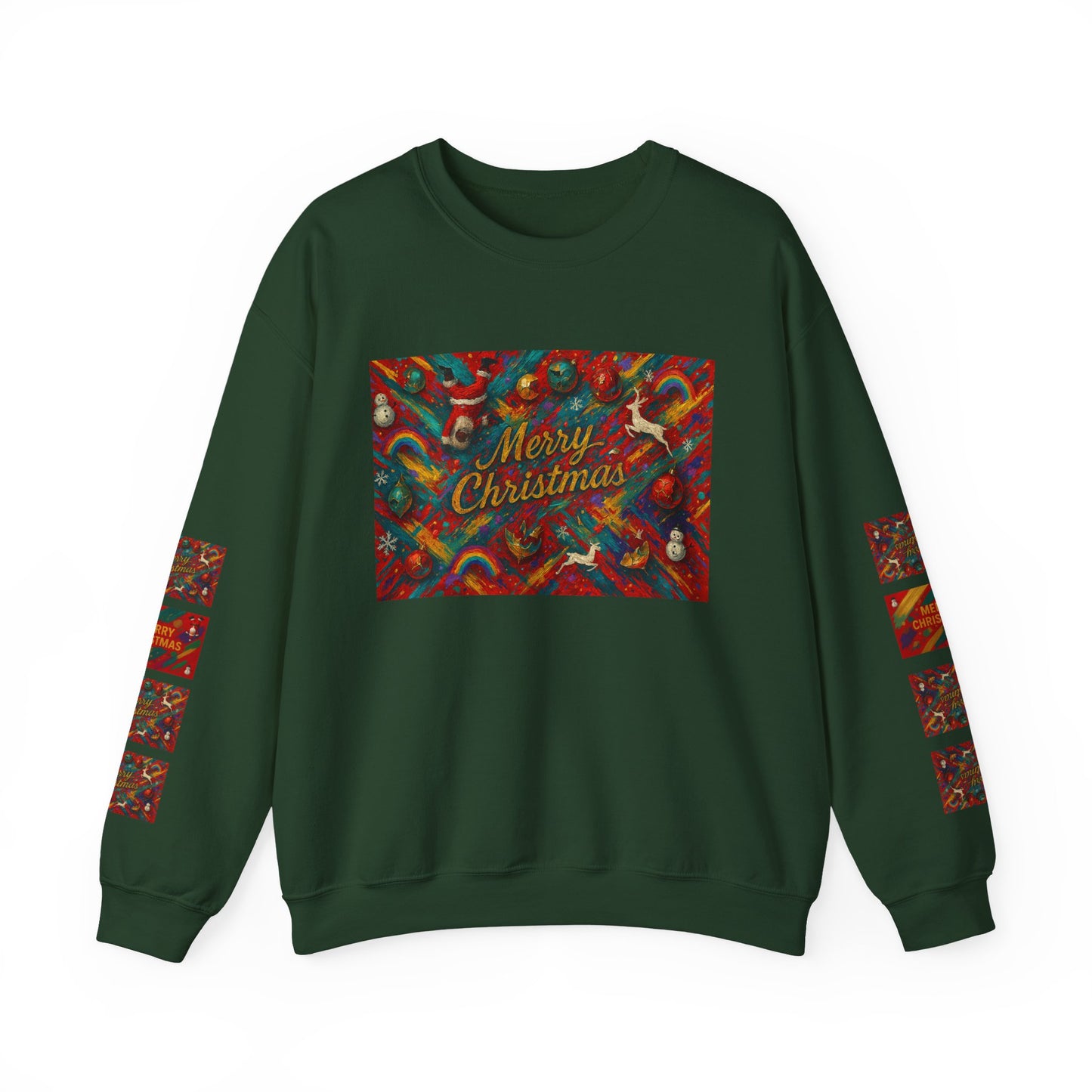 Merry Christmas Pattern Crewneck Sweatshirt — Festive Candy Cane Holiday Sweater