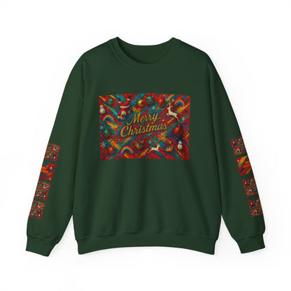 Merry Christmas Pattern Crewneck Sweatshirt — Festive Candy Cane Holiday Sweater