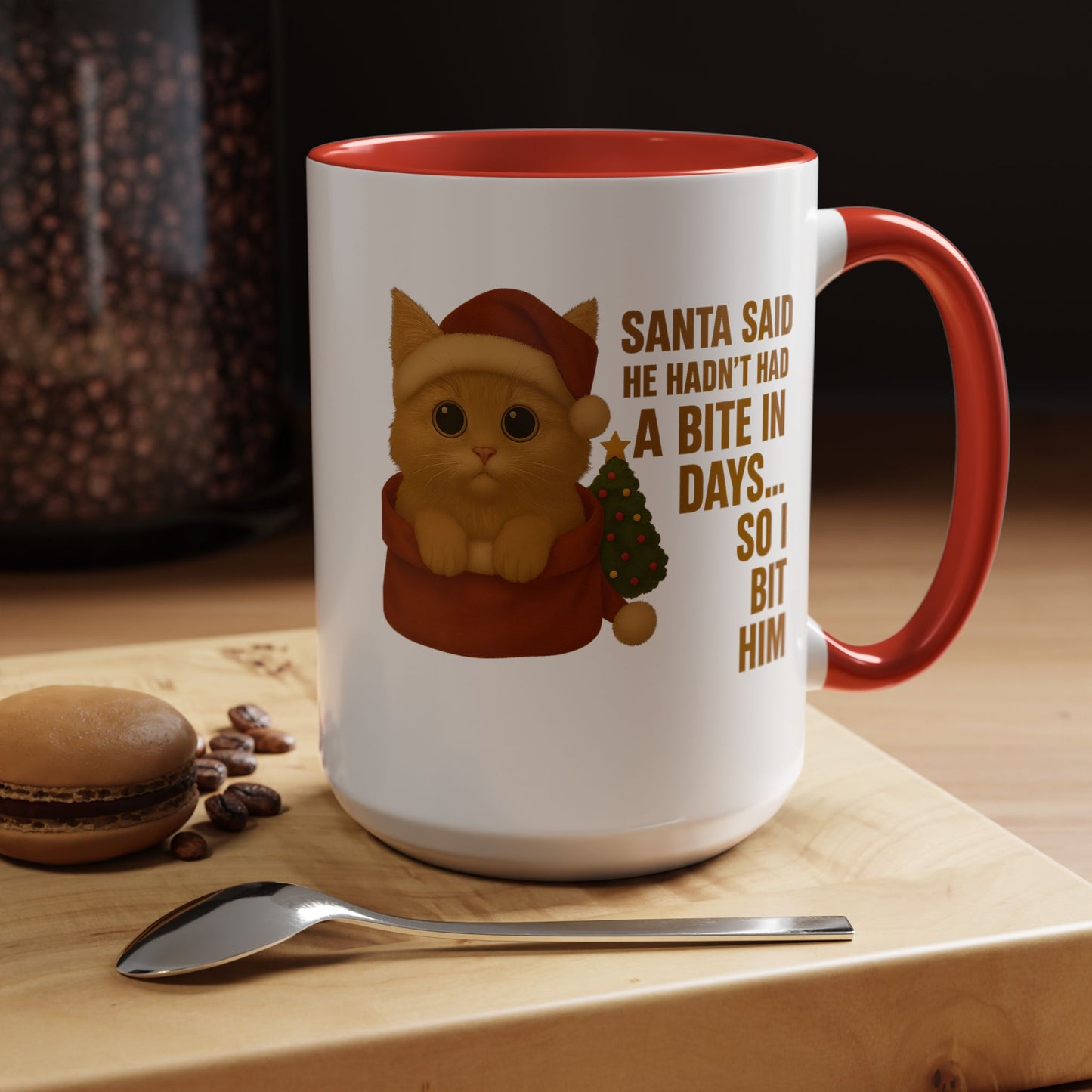 Orange Kitten Christmas Mug - Santa Bite Quote