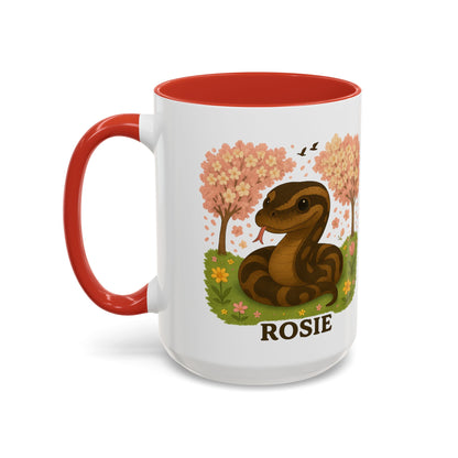 Personalized Rosie Snake Accent Coffee Mug — Cute Floral Ball Python Design 15oz)