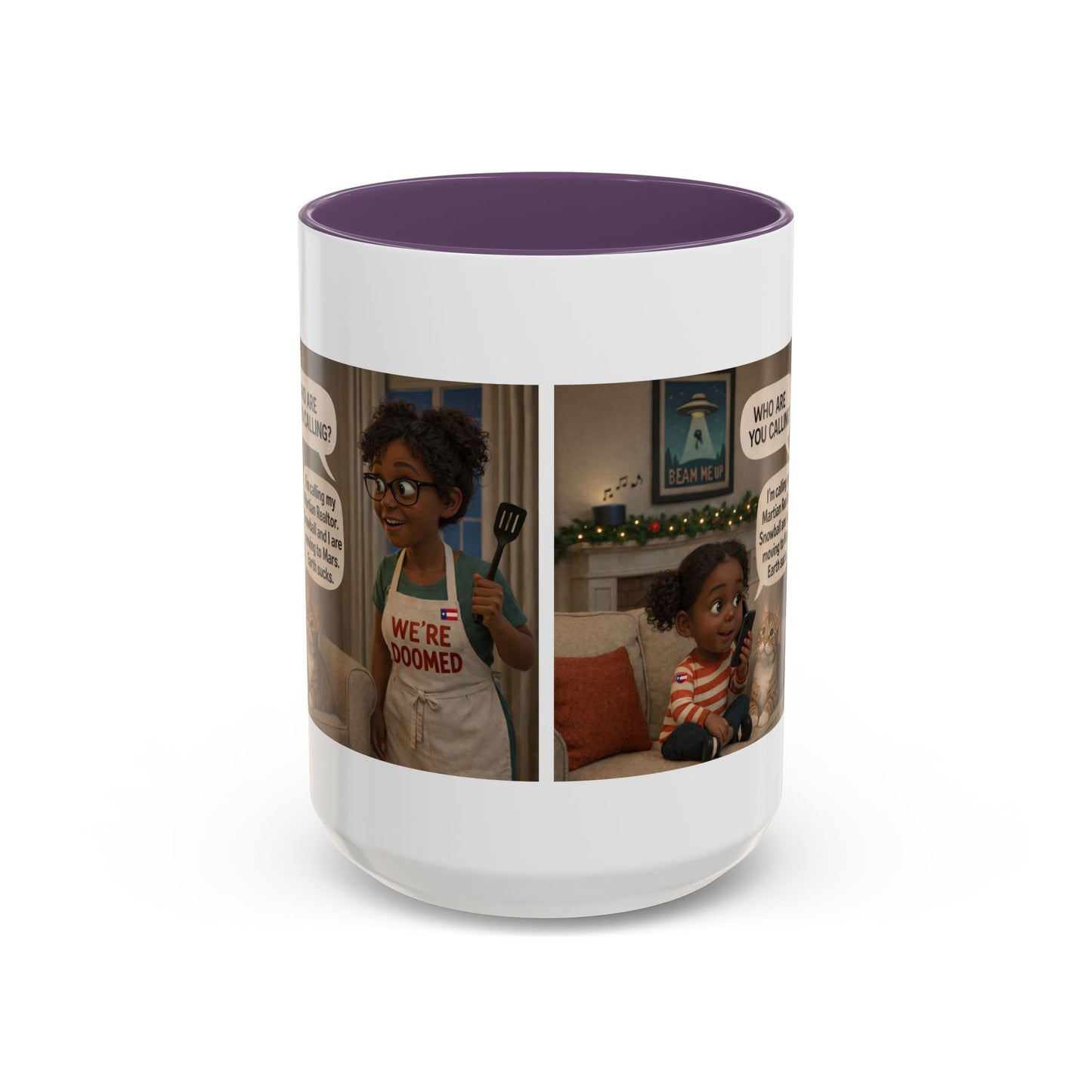 Cat Accent Coffee Mug – “We’re Doomed” Funny Black Mom and Daughter Accent Mug (15 oz) - Chubby Little Cheeks Co.