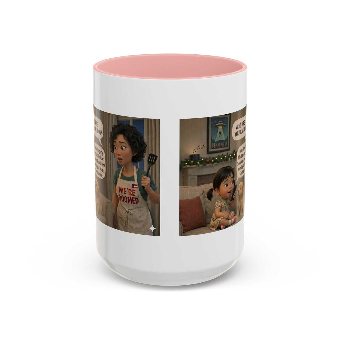 Dog Accent Coffee Mug — 'We're Doomed' Funny Asian Mom and Daughter Cartoon Coffee Mug (15oz) - Chubby Little Cheeks Co.