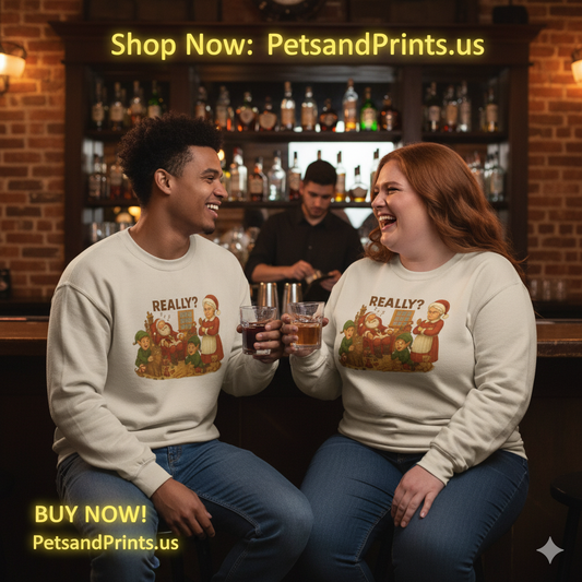 Santa Is Tipsy,(Classic) Mrs. Claus Is Not Amused- Vintage Cat Holiday Unisex Sweatshirt