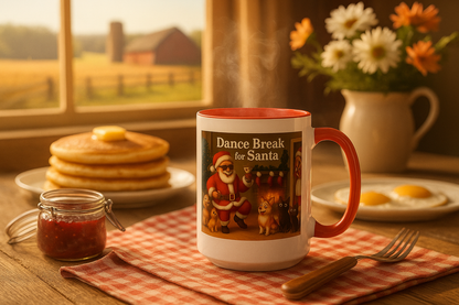 Dance Break for (Blk) Santa Coffee Mug — Festive Christmas Santa & Dogs Holiday Mug (15oz)