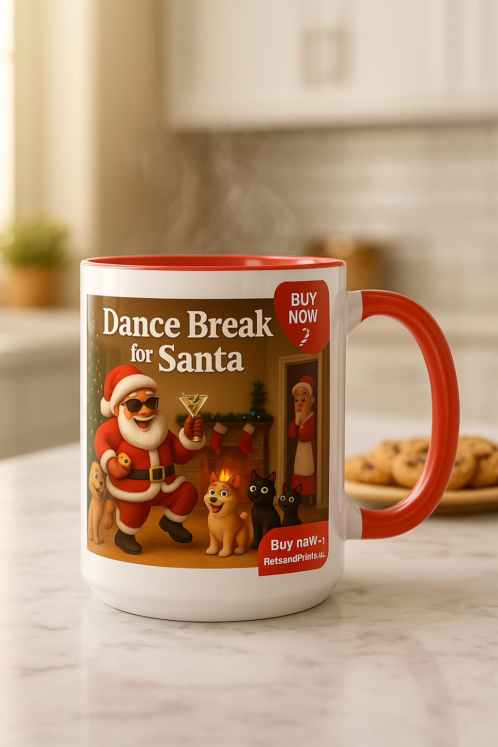 Dance Break for(classic) Santa Coffee Mug — Festive Christmas Santa & Pets Accent Mug (15oz)