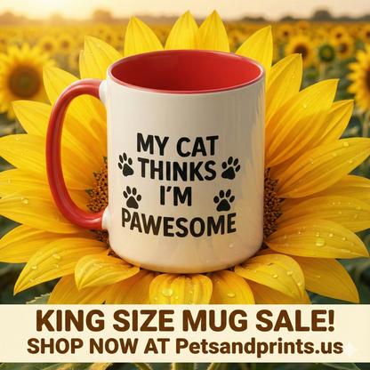 My Cat Thinks I'm Pawesome - Ceramic Mug 15oz - Chubby Little Cheeks Co.