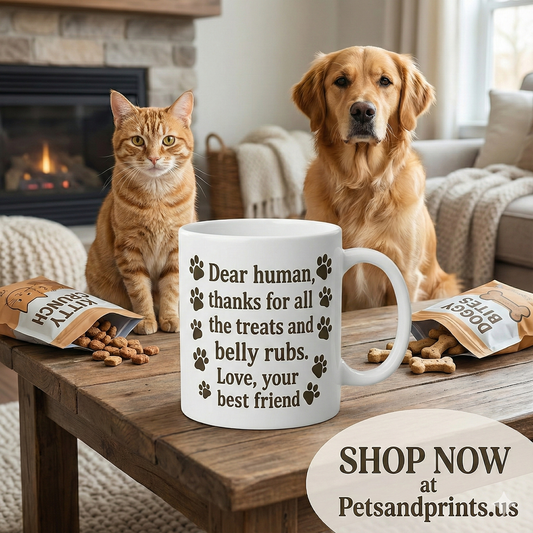 Dear Human Treats & Belly Rubs Mug | Funny Pet Lover Gift