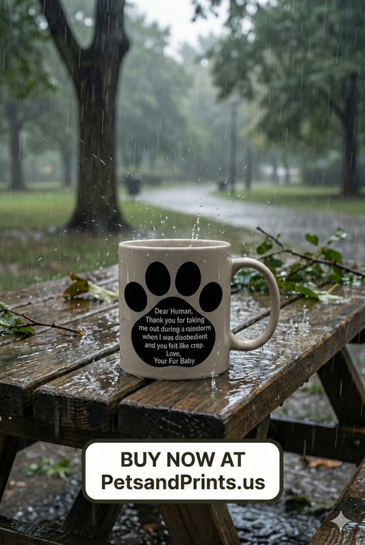 "Dear Human" Pet Humor Accent Mug- Paw Print Coffee Mug —-  15oz