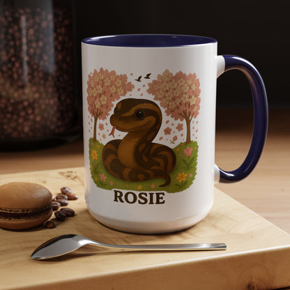 Personalized Rosie Snake Accent Coffee Mug — Cute Floral Ball Python Design 15oz)