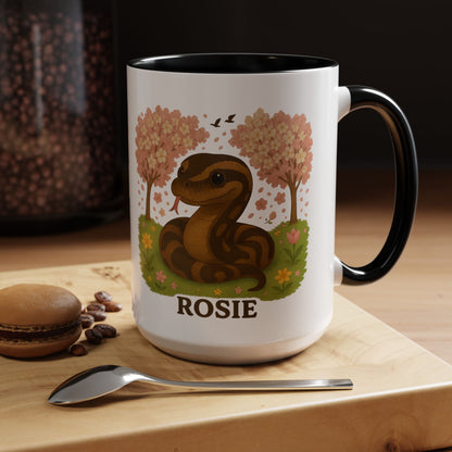 Personalized Rosie Snake Accent Coffee Mug — Cute Floral Ball Python Design 15oz)