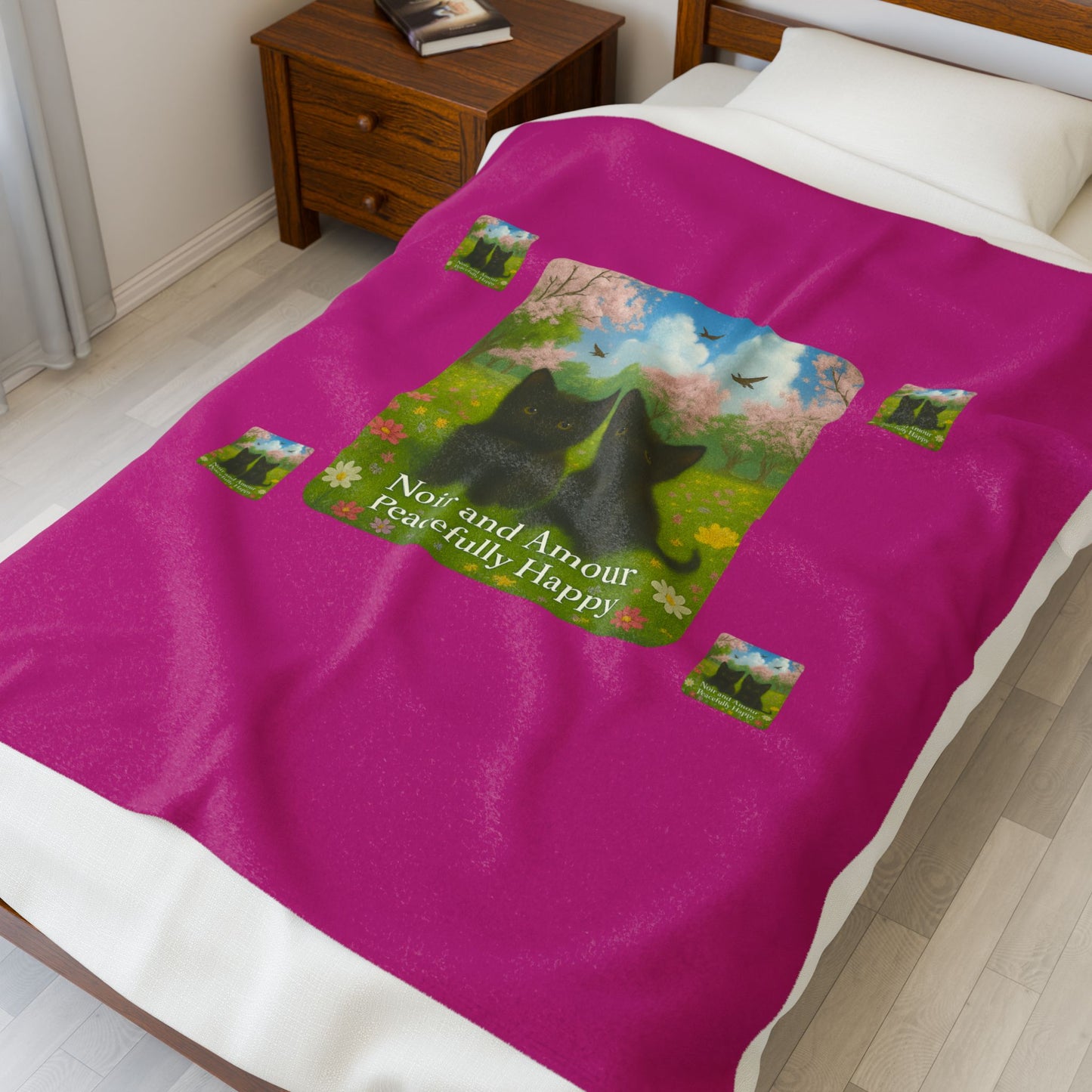 Noir and Amour Peacefully Happy - Velveteen Blanket