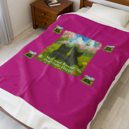 Noir and Amour Peacefully Happy - Velveteen Blanket