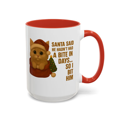 Orange Kitten Christmas Mug - Santa Bite Quote