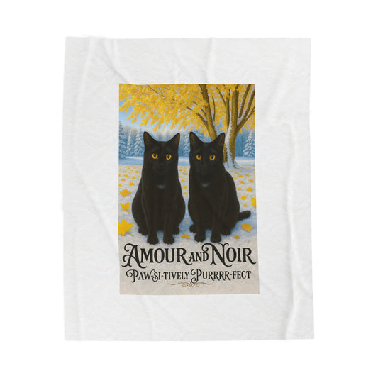 Amour and Noir Black Cats - Velveteen Plush Blanket