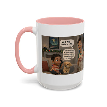 Dog Accent Coffee Mug — 'We're Doomed' Funny Latin Mom and Son Cartoon Accent Mug (15oz) - Chubby Little Cheeks Co.