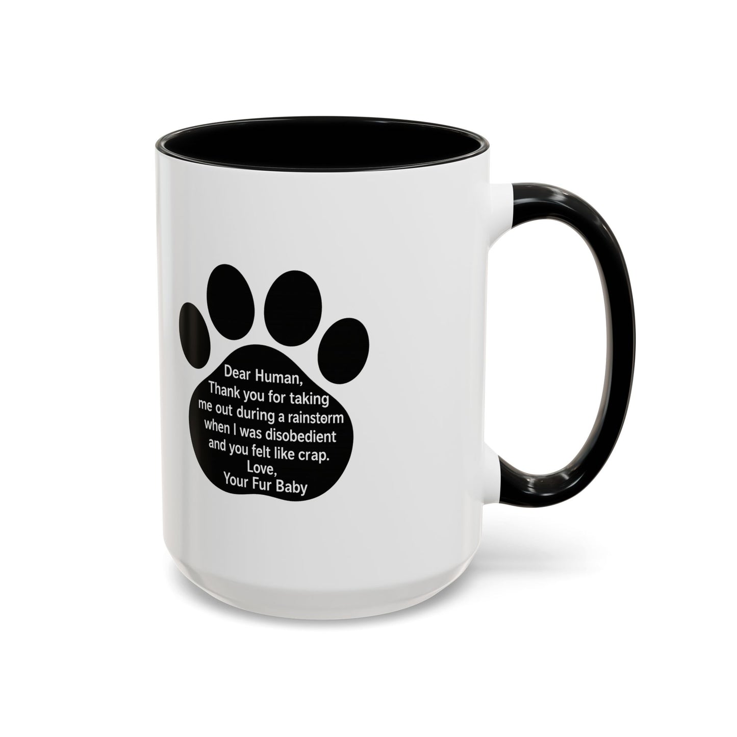 "Dear Human" Pet Humor Accent Mug- Paw Print Coffee Mug —-  15oz