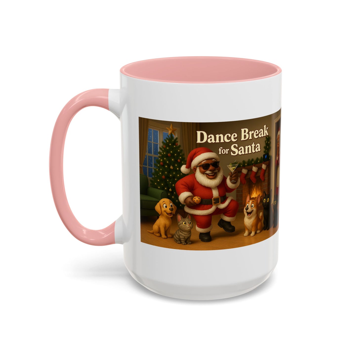 Dance Break for (Blk) Santa Coffee Mug — Festive Christmas Santa & Dogs Holiday Mug (15oz)