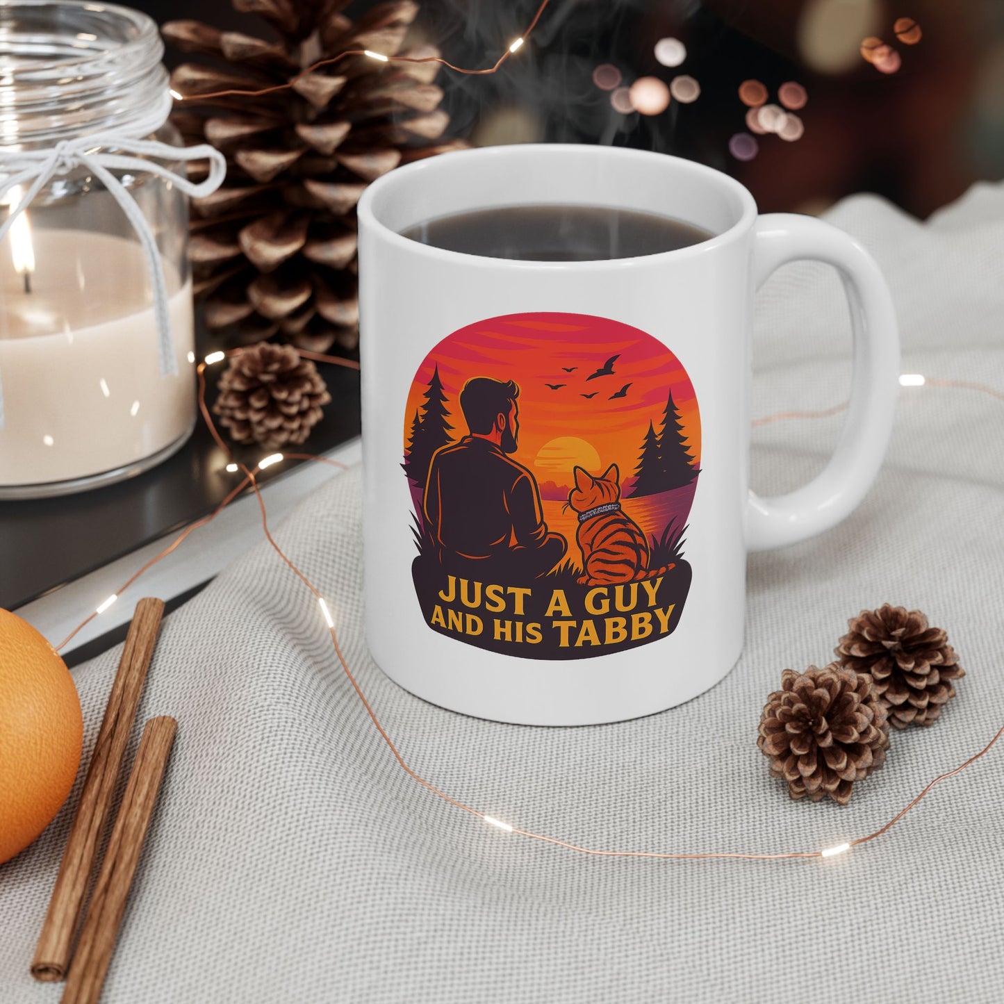 Just A Guy And His Tabby- Sunset Ceramic Mug - Perfect for Coffee Lovers - Chubby Little Cheeks Co.