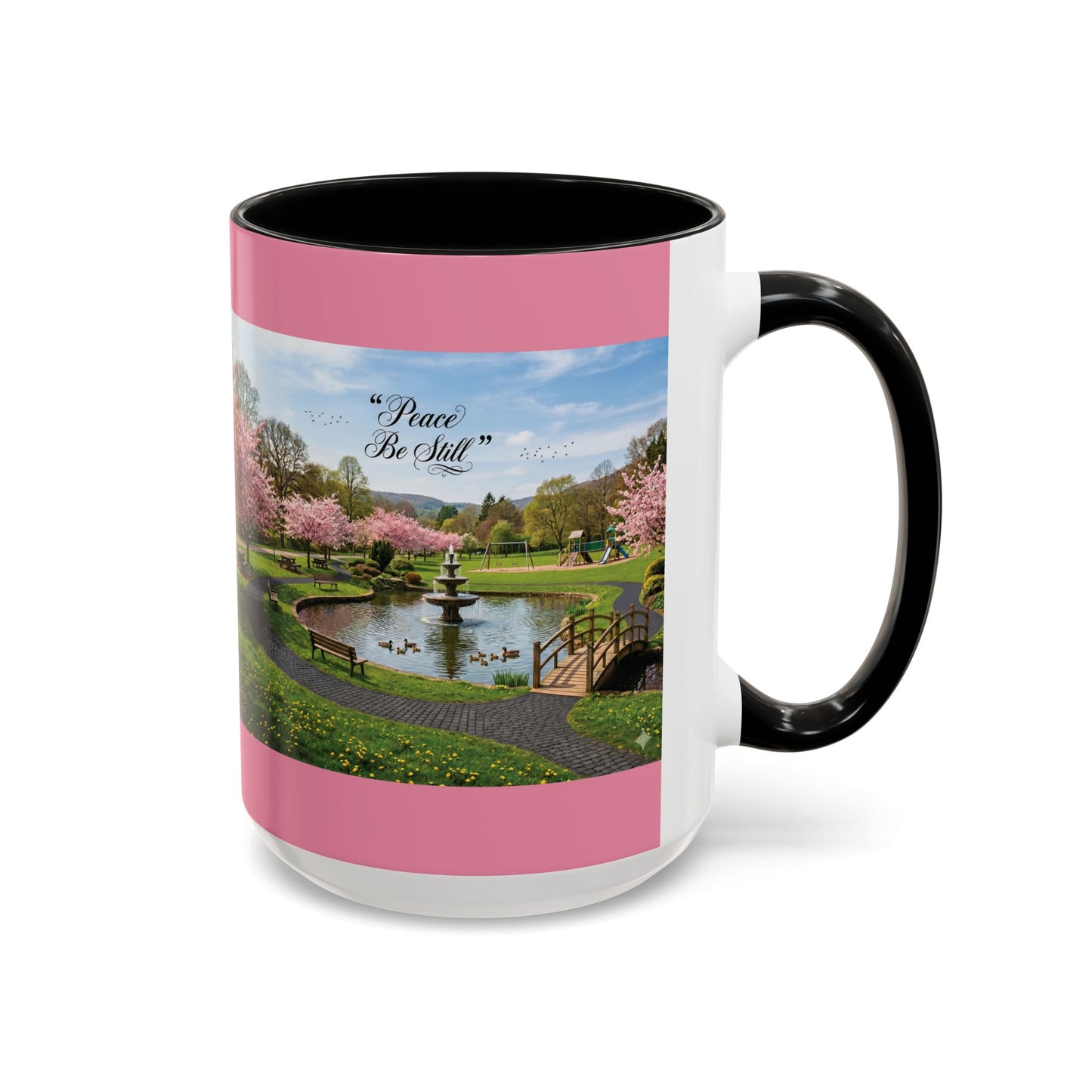 Peace Be Still Accent Coffee Mug — Pink Scenic Garden 11/15oz - Chubby Little Cheeks Co.
