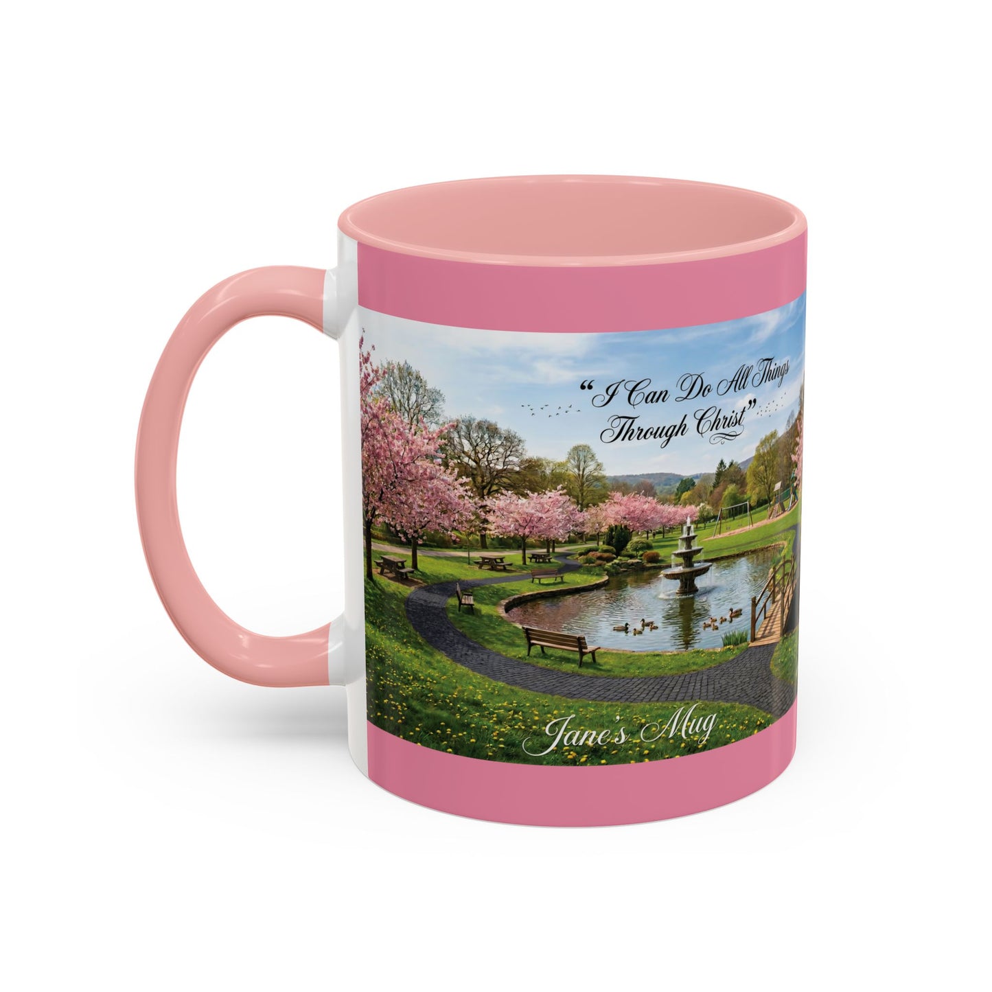 Peace Be Still Accent Coffee Mug — Pink Scenic Garden 11/15oz - Chubby Little Cheeks Co.