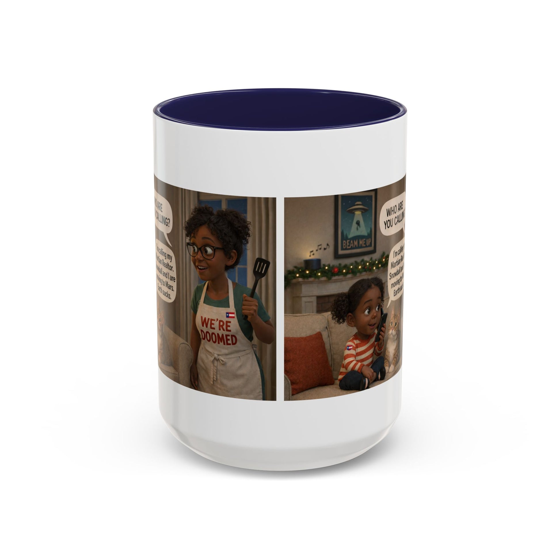 Cat Accent Coffee Mug – “We’re Doomed” Funny Black Mom and Daughter Accent Mug (15 oz) - Chubby Little Cheeks Co.