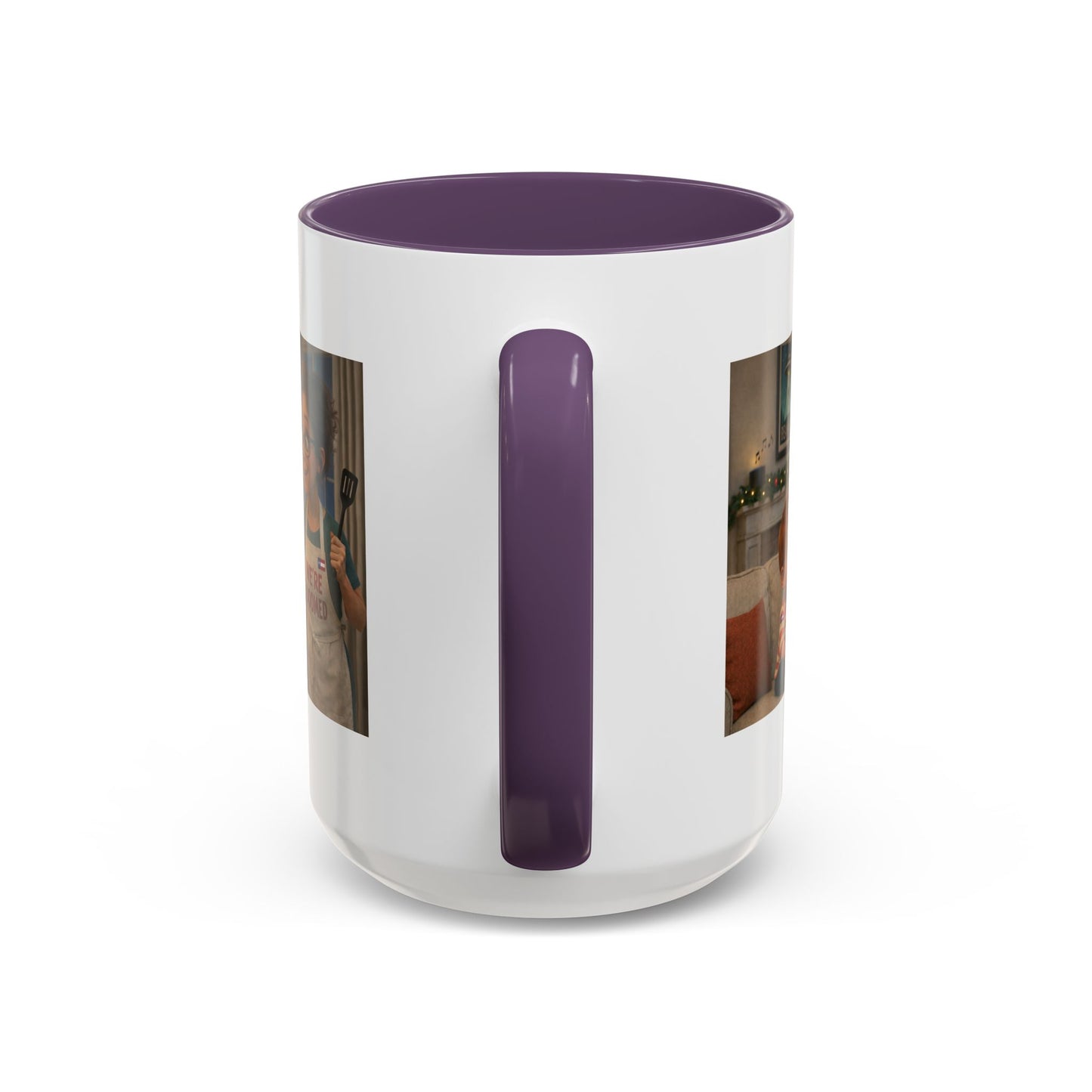 Dog Accent Coffee Mug —Funny Cartoon 'We're Doomed' White Mom and Son (15oz) - Chubby Little Cheeks Co.