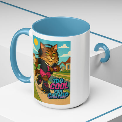 Female Maine Coon Cat Skater Mug – Too Cool for Catnip Retro Coffee Cup - Chubby Little Cheeks Co.