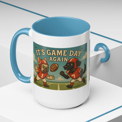 🏈 Game Day Dogs Mug – Retro French Bulldog & Black Lab Football Mug - Chubby Little Cheeks Co.