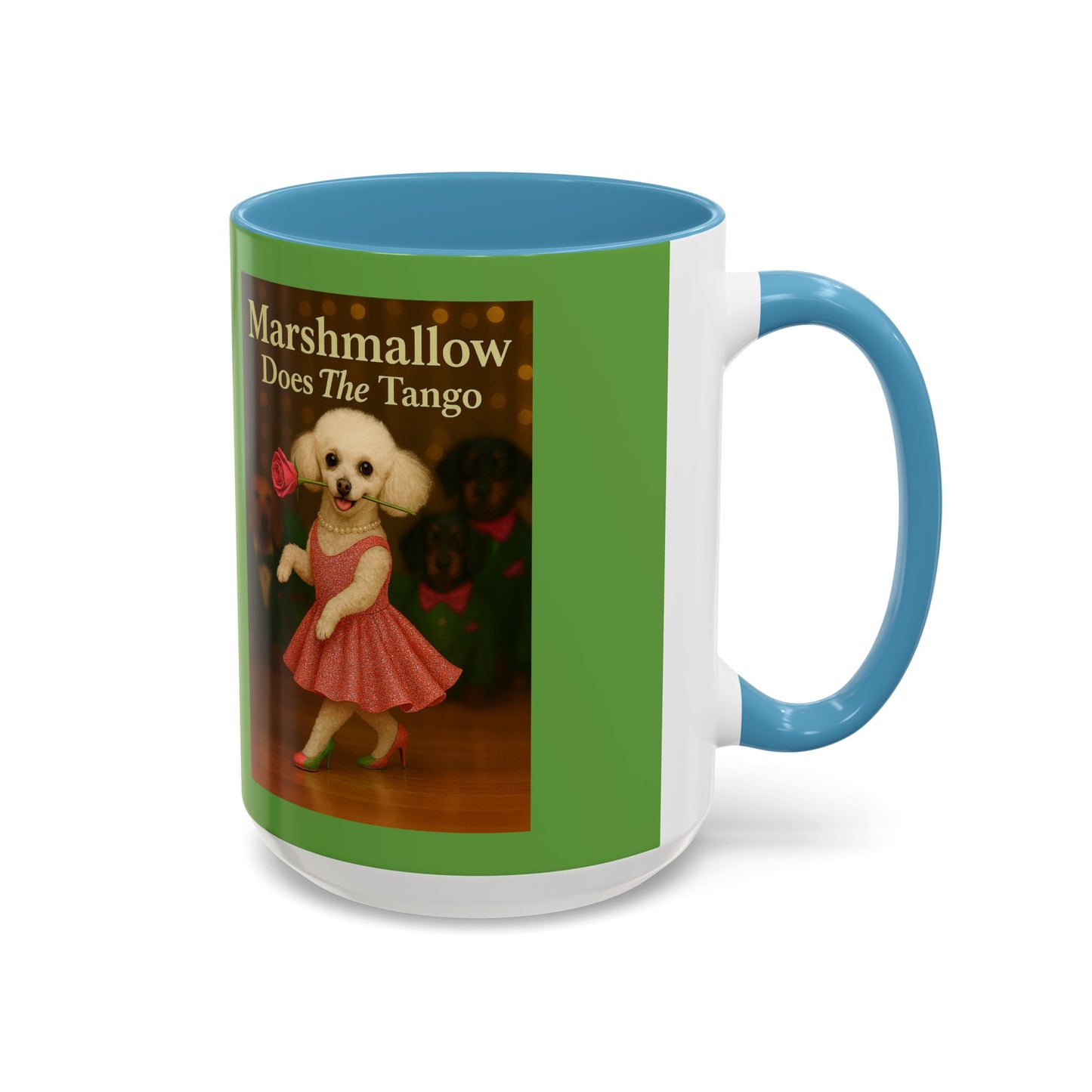 Marshmallow Does The Tango Coffee Mug — Cute Dancing Dog Accent Mug (11/15oz)